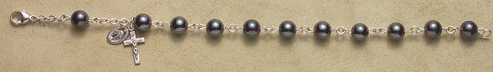 Rosary Bracelet - Sterling Silver with Hematite Beads - Gray