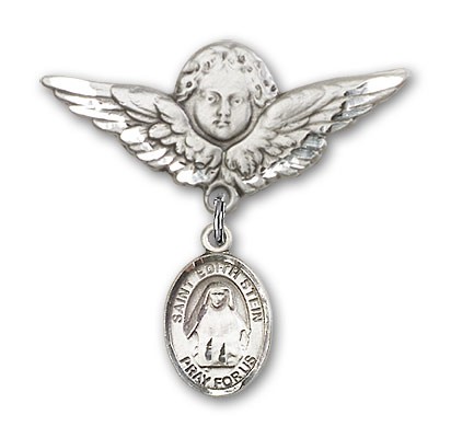 Pin Badge with St. Edith Stein Charm and Angel with Larger Wings Badge Pin - Silver tone