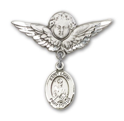 Pin Badge with St. Louis Charm and Angel with Larger Wings Badge Pin - Silver tone