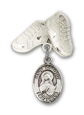 Pin Badge with St. Dorothy Charm and Baby Boots Pin - Silver tone