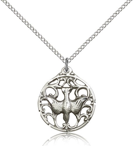 Women's Round Holy Spirit Cut Out Medal - Sterling Silver
