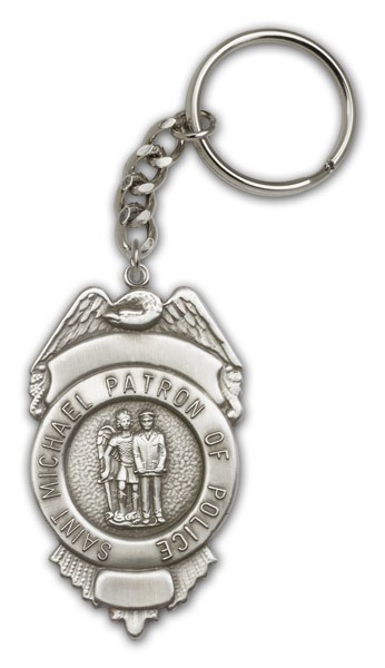 St. Michael Patron of Police Key Chain - Antique Silver