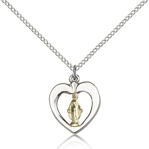 Two-Tone Open-Cut Heart Miraculous Medal Necklace - Two-Tone Gold