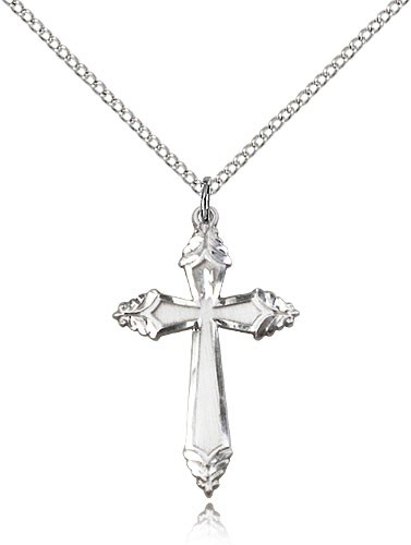 Cross Necklace with Layered Tips - Sterling Silver