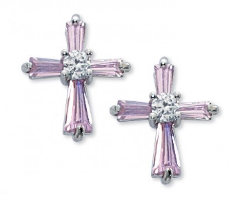 Pink Crystal Cross Earrings - Pink