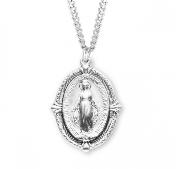 Pointed Tip Miraculous Medal Necklace - Sterling Silver