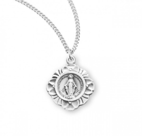 Pretty Floral Border Miraculous Pendant - Sterling Silver