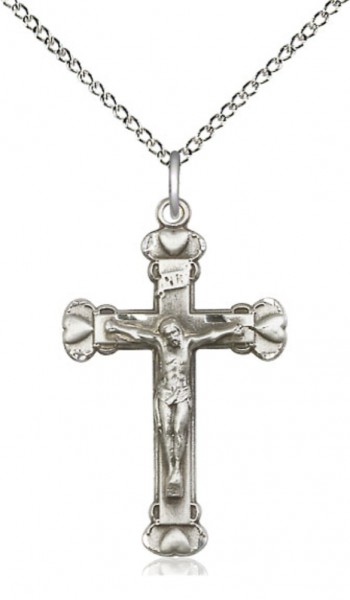 Raised Hearts Crucifix Necklace - Sterling Silver
