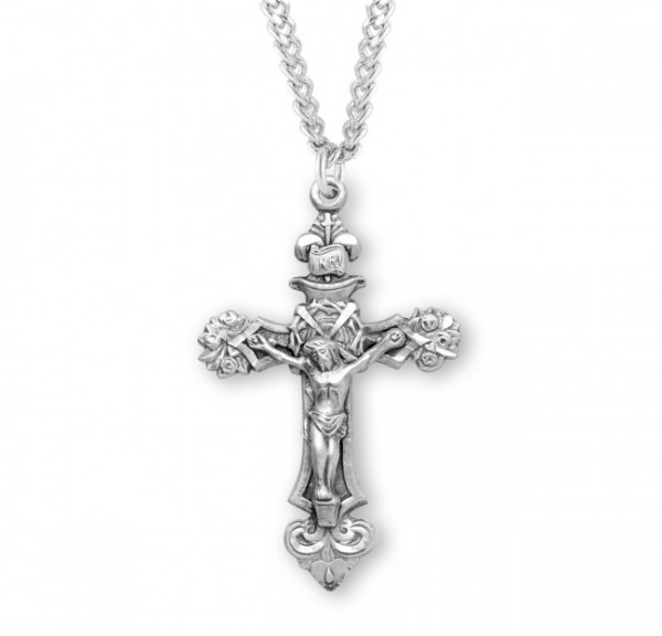 Roses and Thorns Men's Crucifix Necklace - Sterling Silver