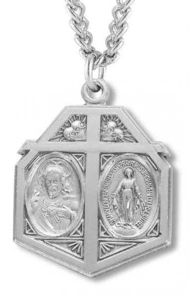 Sacred Heart and Immaculate Heart Pendant - Sterling Silver