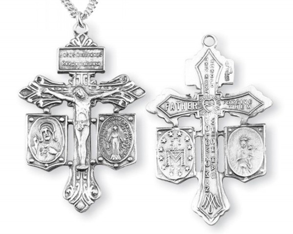 Sacred Heart and Miraculous Crucifix Pendant - Sterling Silver - Sterling Silver