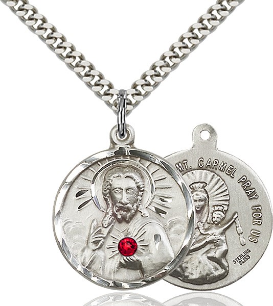 Sacred Heart and Our Lady of Mount Carmel Pendant - Sterling Silver