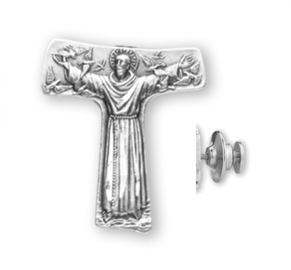 Saint Francis Tau Cross Lapel Pin Sterling Silver - Sterling Silver