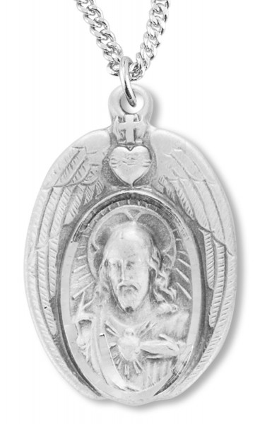 Scapular Medal with Angels Wings Necklace - Sterling Silver