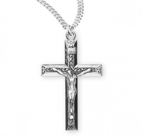 Scroll Textured Crucifix Necklace Sterling Silver - Sterling Silver