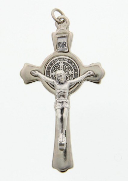Silvertone St. Benedict Pectoral Crucifix 3&quot; - Silver