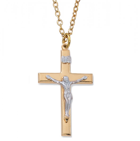 Men's Slim Two-Tone Raised Crucifix 1.5 - Two-Tone Gold