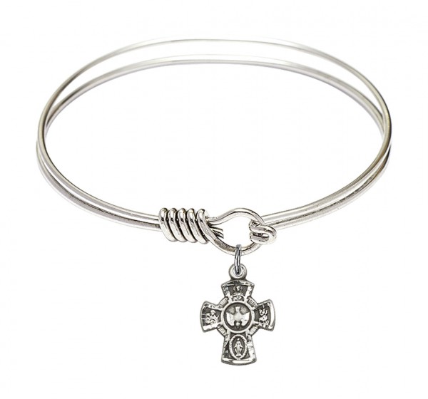 Smooth Bangle Bracelet with a 5-Way Charm - Silver