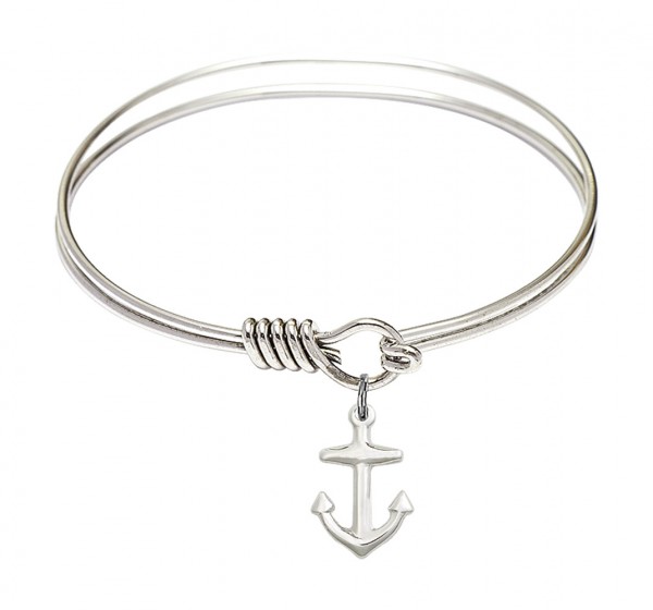 Smooth Bangle Bracelet with a Anchor Charm - Silver