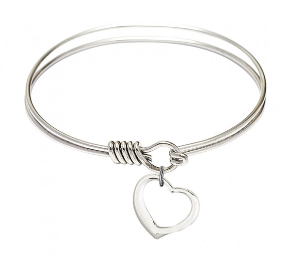 Smooth Bangle Bracelet with a Contemporary Open Heart Charm - Silver
