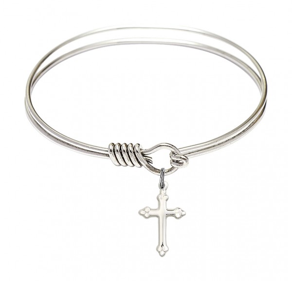Smooth Bangle Bracelet with a Cross Charm Charm - Silver