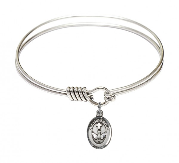 Smooth Bangle Bracelet with a Cross Dove Confirmation Charm - Silver