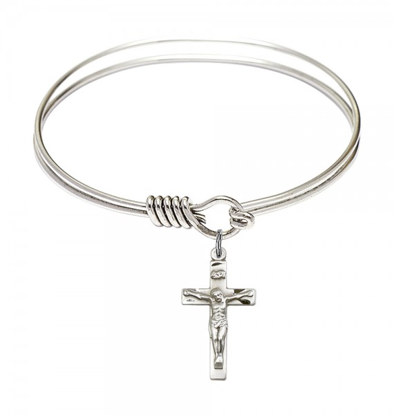 Smooth Bangle Bracelet with a Crucifix Charm - Silver