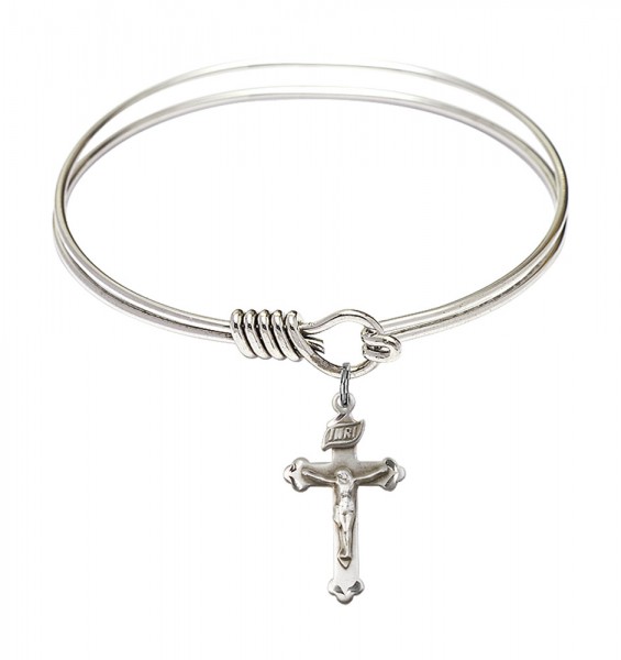 Smooth Bangle Bracelet with a Crucifix Charm - Silver