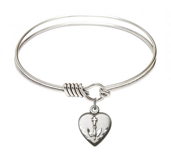Smooth Bangle Bracelet with a Heart Confirmation Charm - Silver