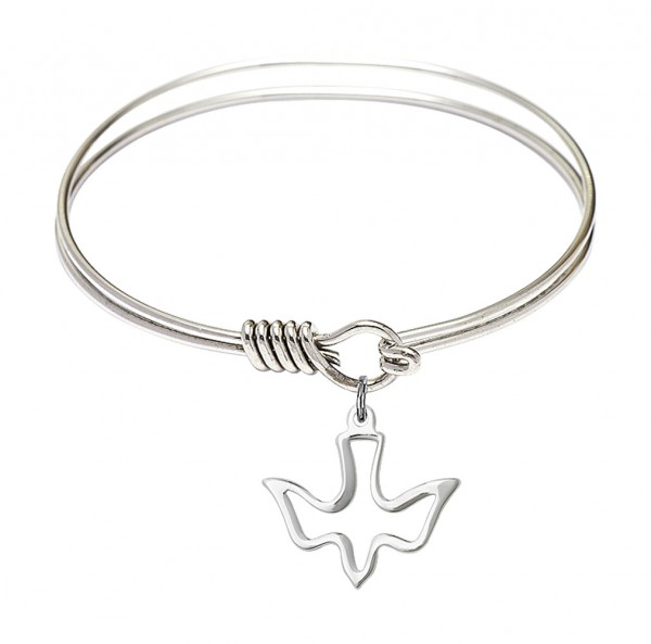 Smooth Bangle Bracelet with a  Open-Cut Holy Spirit Charm - Silver