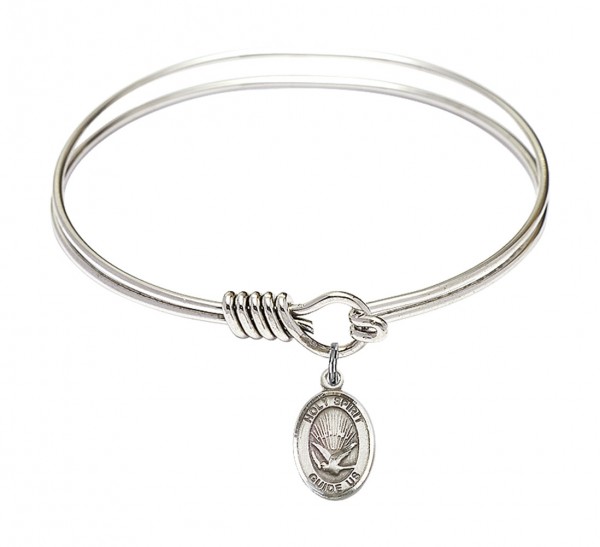 Smooth Bangle Bracelet with a Oval Holy Spirit Charm - Silver