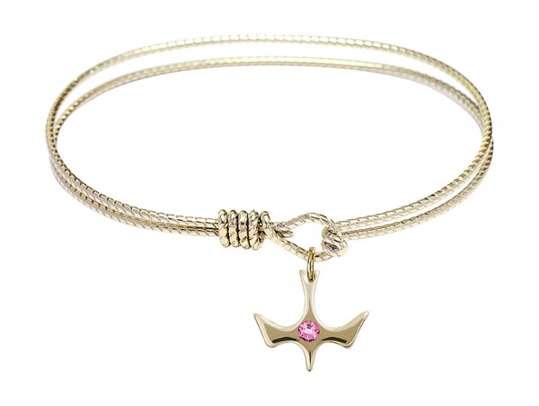 Cable Bangle Bracelet with a Petite Holy Spirit Charm and Birthstone - Rose