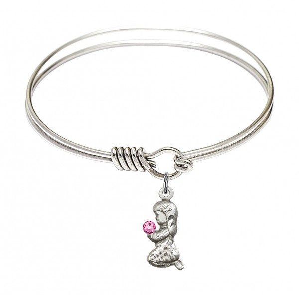 Smooth Bangle Bracelet with a Praying Girl Charm - Pink | Silver
