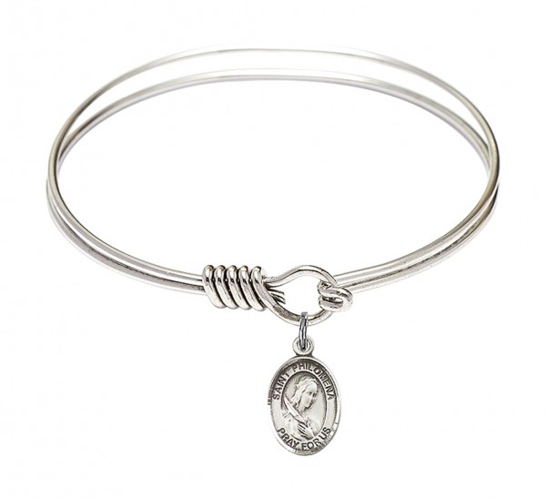 Smooth Bangle Bracelet with a Saint Philomena Charm - Silver