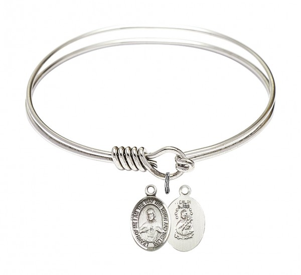 Smooth Bangle Bracelet with a Scapular Charm - Silver