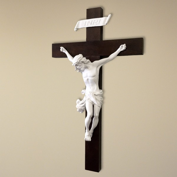 Solid Wood Baroque styled Crucifix - 14 Inches - White