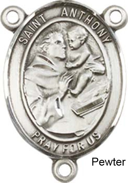 St. Anthony of Padua Rosary Centerpiece Sterling Silver or Pewter - Pewter