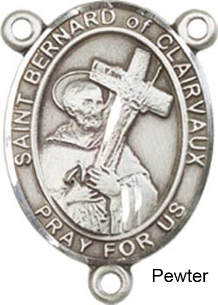 St. Bernard of Clairvaux Rosary Centerpiece Sterling Silver or Pewter - Pewter