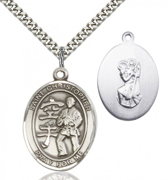 St Christopher Karate Patron Saint Medal - Sterling Silver