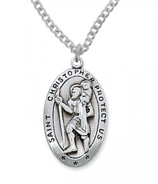 Men's St. Christopher Medal Sterling Silver - 1 1/8 inch - Silver
