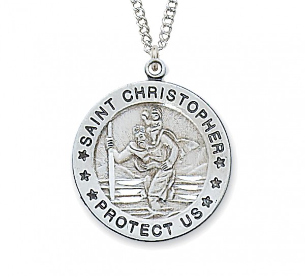 St. Christopher Medal Sterling Silver - 1 inch - Silver