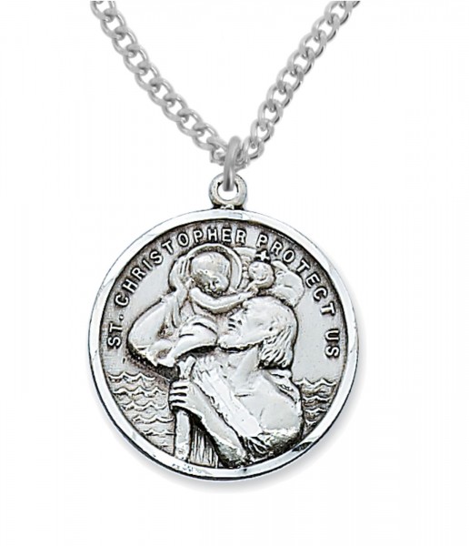 Men's Round St. Christopher Medal Sterling Silver - Silver