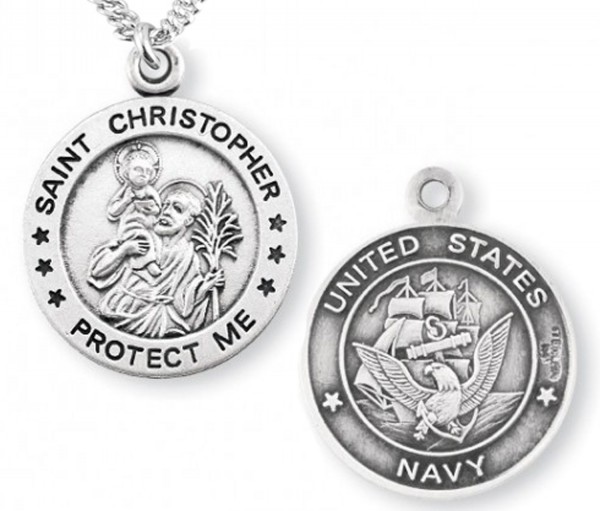 St. Christopher Navy Medal Sterling Silver - Sterling Silver