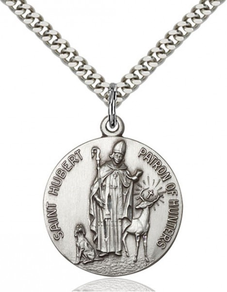 Round St. Hubert of Liege Patron of Hunting Medal - Sterling Silver