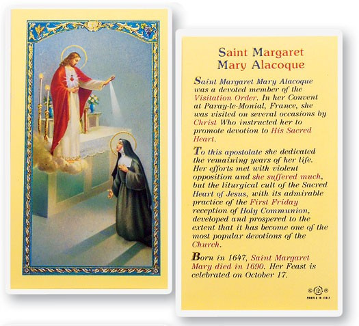 St. Margaret Mary Alacoque Laminated Prayer Card - 1 Prayer Card .99 each
