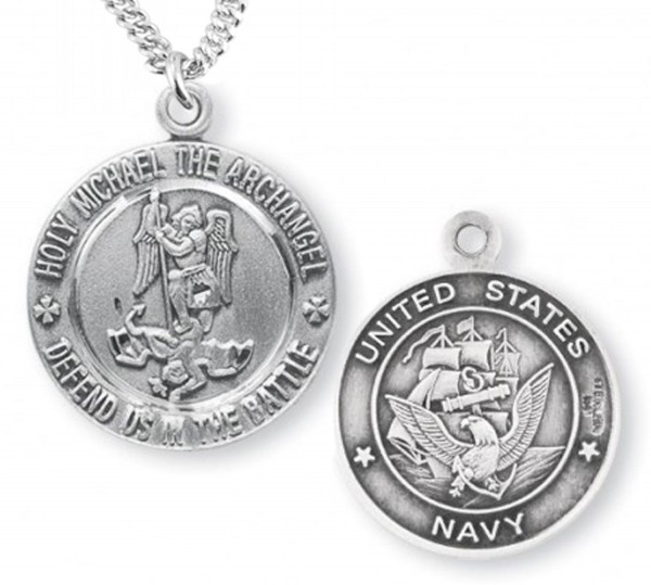 St. Michael Navy Medal Sterling Silver - Sterling Silver