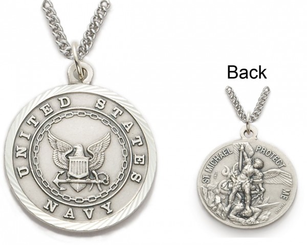 Sterling Silver St. Michael U.S. Navy Medal - Silver