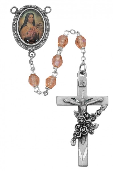 St. Therese Rose Glass Rosary - Pink