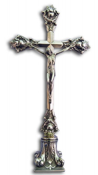 Standing Crucifix in Shiny Brass - 15.75 Inches - Brass