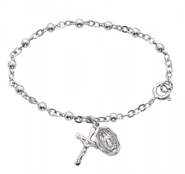 Sterling Silver Baby Rosary Bracelet - Silver